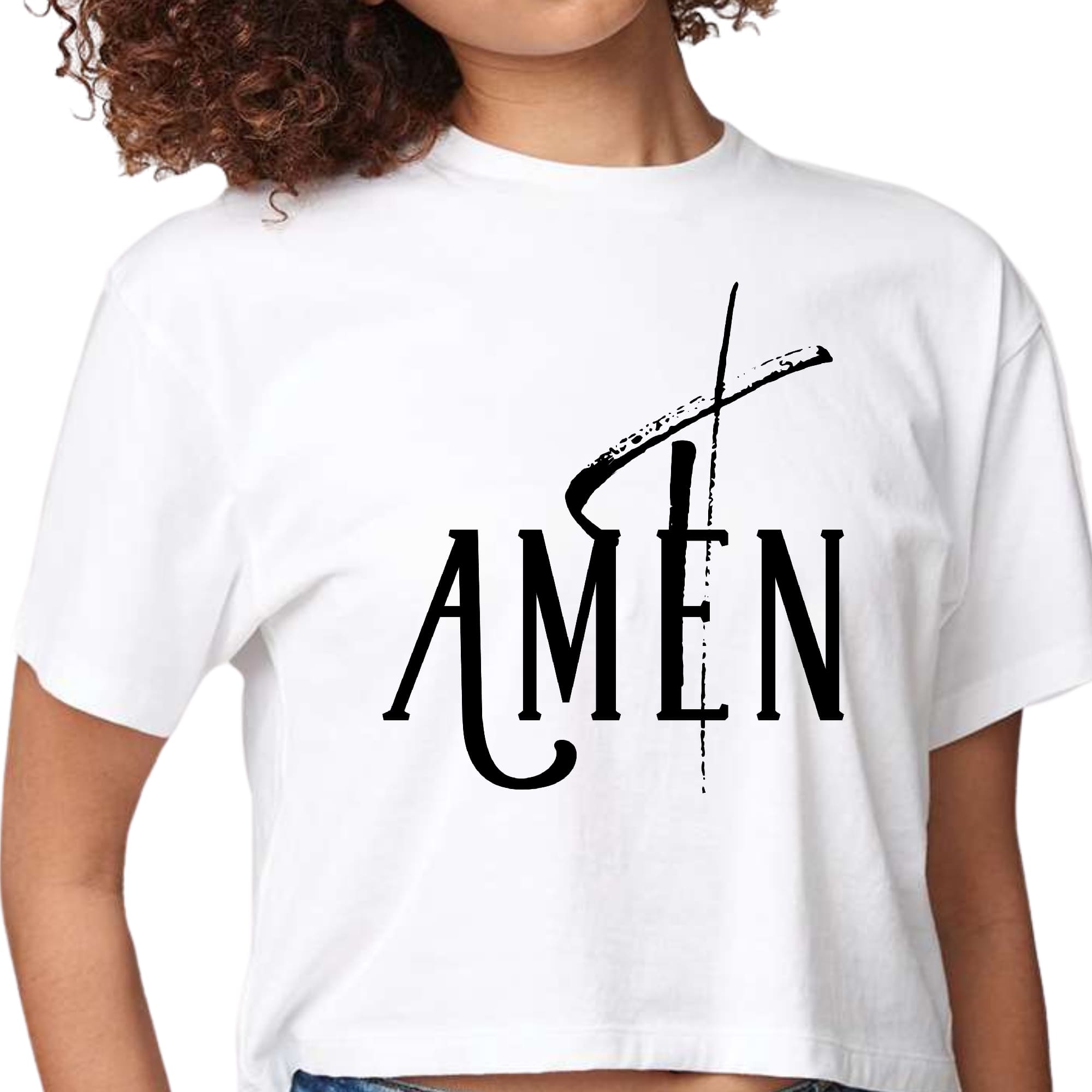 Womens Cropped Graphic T-shirt - Amen Black Print