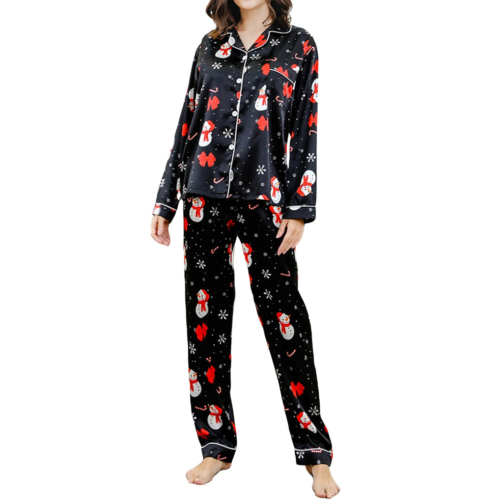 Women’s 2 Piece Pajamas Set Christmas Long Sleeve Button Up Shirt Pants Set Sleepwear Loungewear