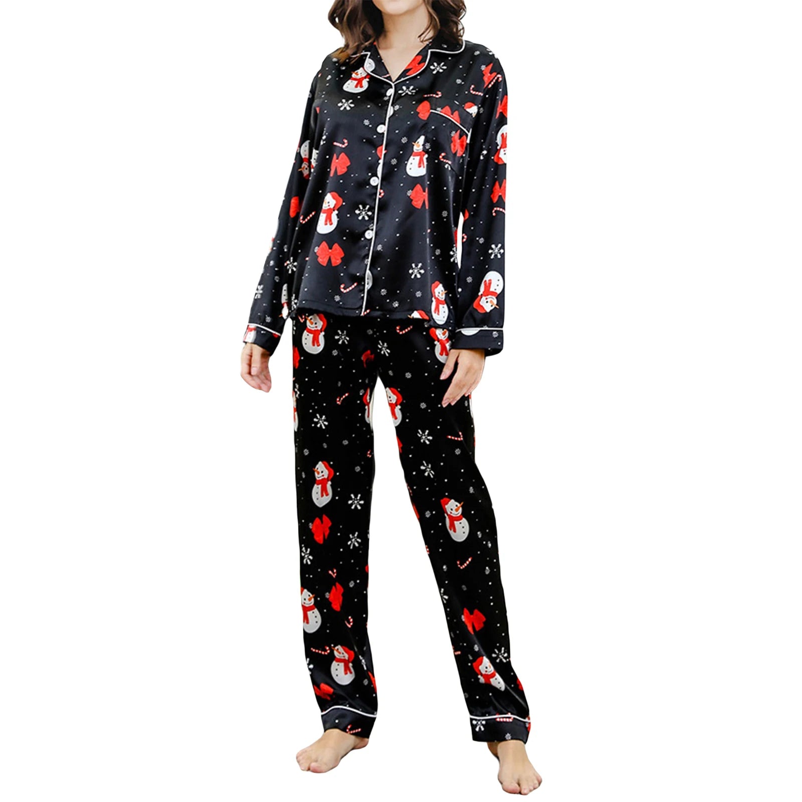 Women’s 2 Piece Pajamas Set Christmas Long Sleeve Button Up Shirt Pants Set Sleepwear Loungewear