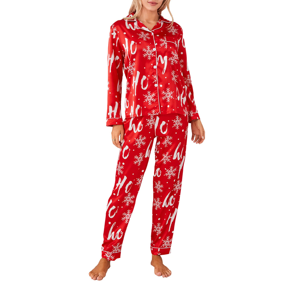 Women’s 2 Piece Pajamas Set Christmas Long Sleeve Button Up Shirt Pants Set Sleepwear Loungewear