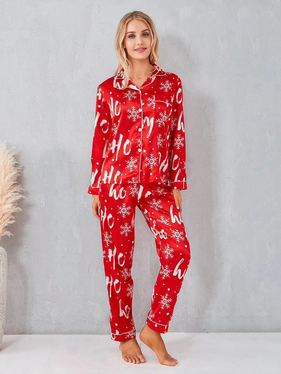 Women’s 2 Piece Pajamas Set Christmas Long Sleeve Button Up Shirt Pants Set Sleepwear Loungewear