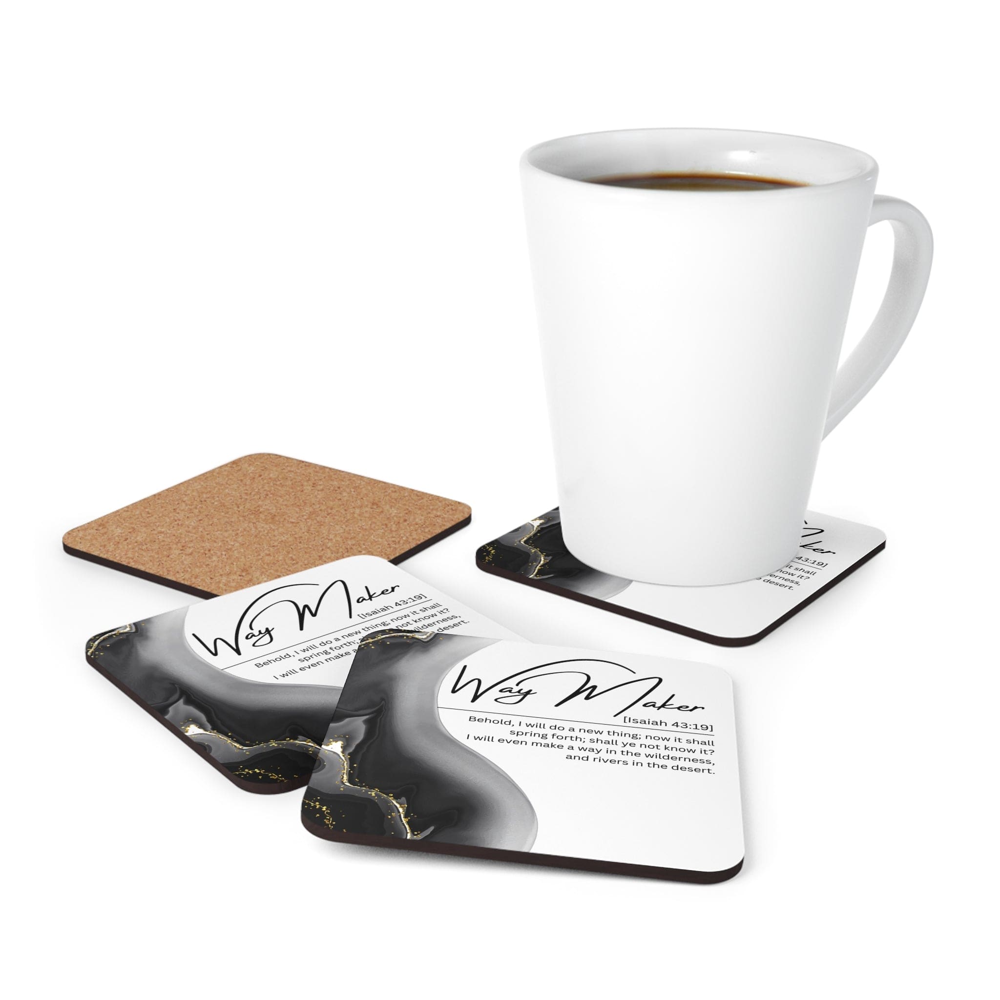 Coaster Set of 4 for Drinks Way Maker Grey Print