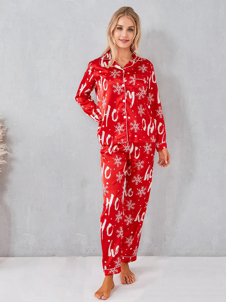 Women’s 2 Piece Pajamas Set Christmas Long Sleeve Button Up Shirt Pants Set Sleepwear Loungewear