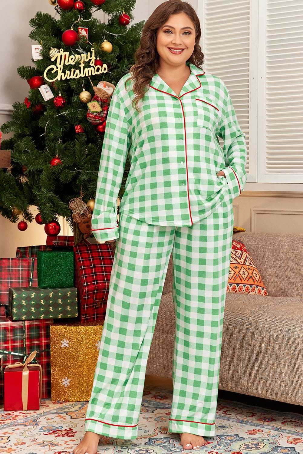 Evergreen Plaid Curve Pajama Set