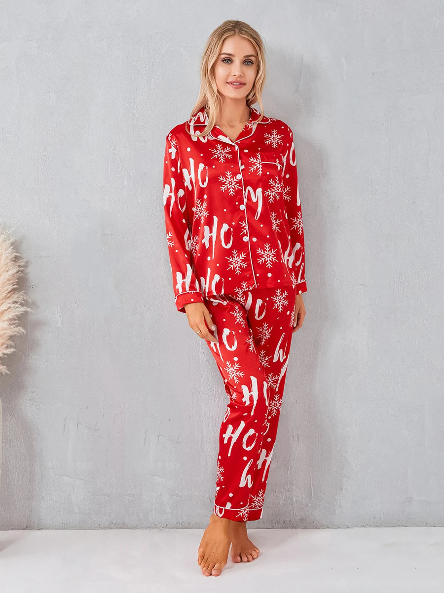 Women’s 2 Piece Pajamas Set Christmas Long Sleeve Button Up Shirt Pants Set Sleepwear Loungewear