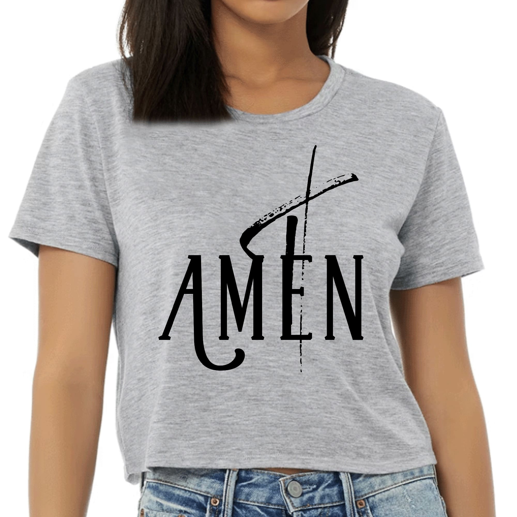 Womens Cropped Graphic T-shirt - Amen Black Print