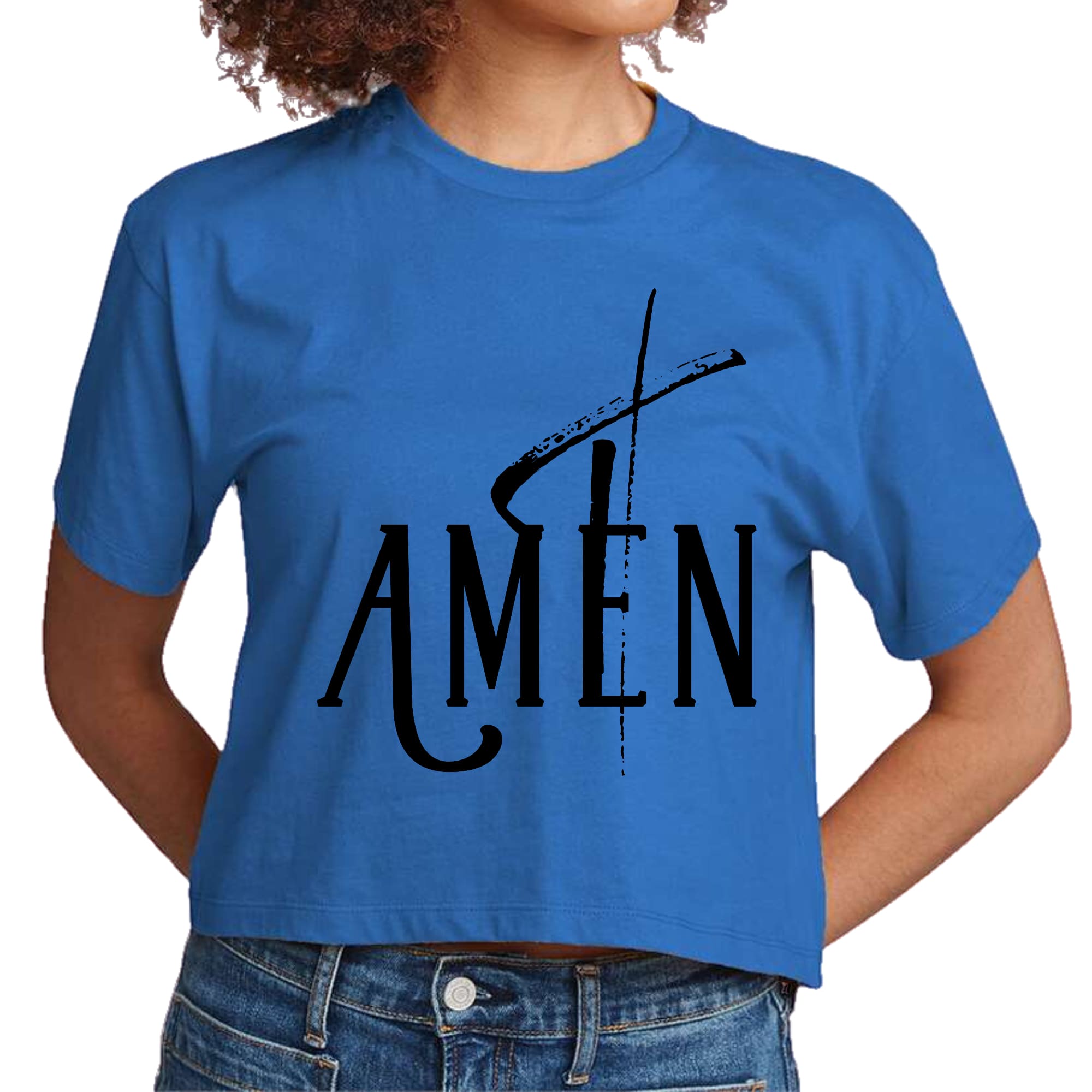 Womens Cropped Graphic T-shirt - Amen Black Print