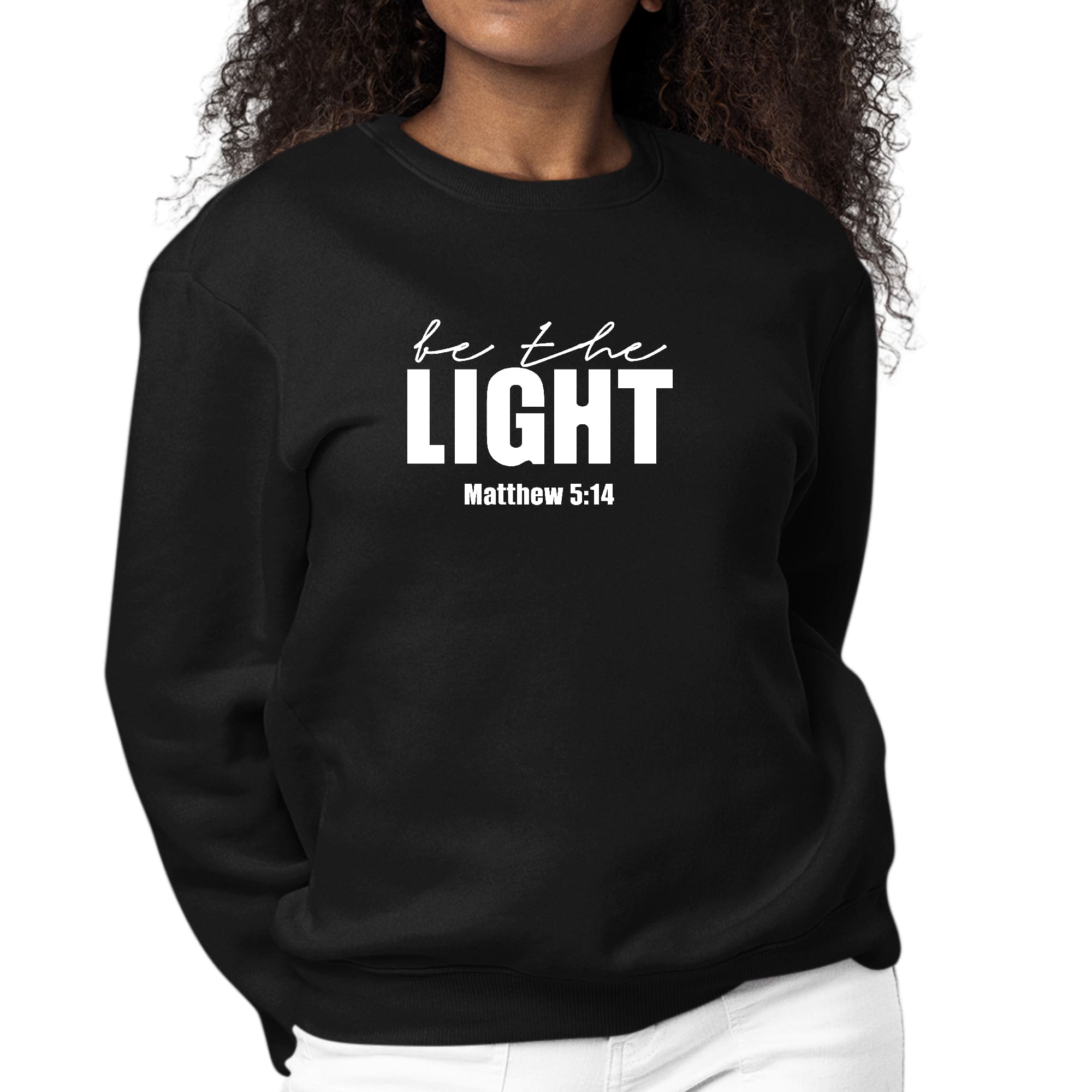 Womens Graphic Sweatshirt be the Light Inspirational Art Illustration-0