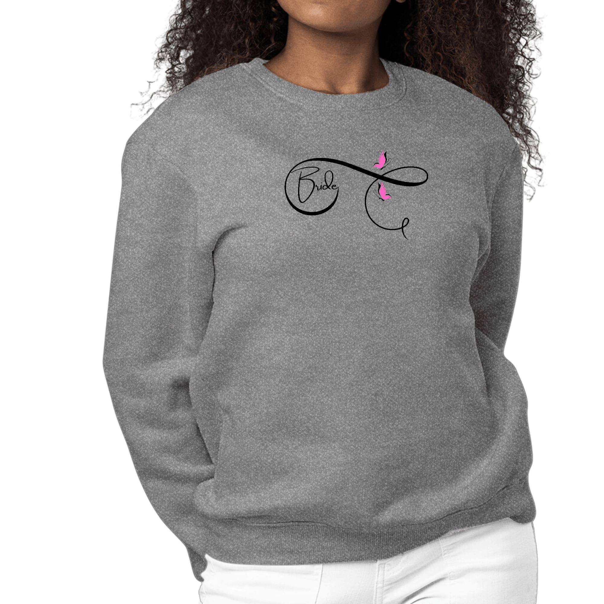Womens Graphic Sweatshirt Bride - Wedding Bridal Pink Butterfly-7