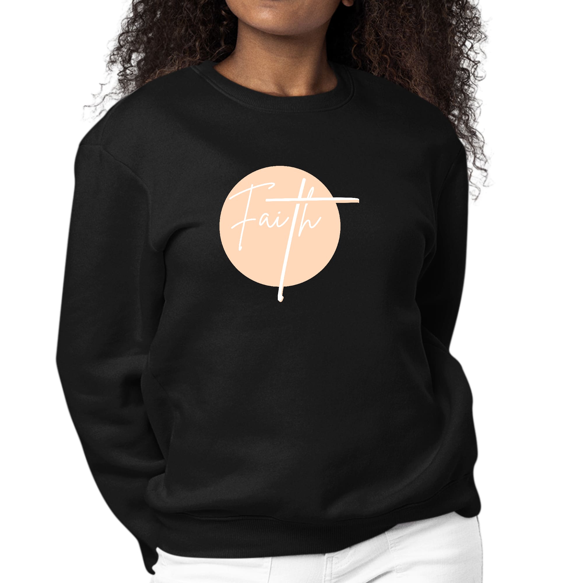 Womens Graphic Sweatshirt Faith - Christian Affirmation - Peach-0