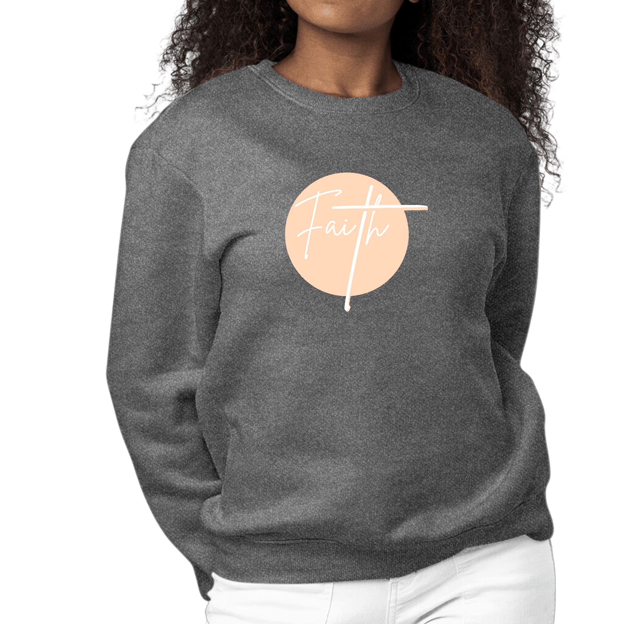 Womens Graphic Sweatshirt Faith - Christian Affirmation - Peach-6