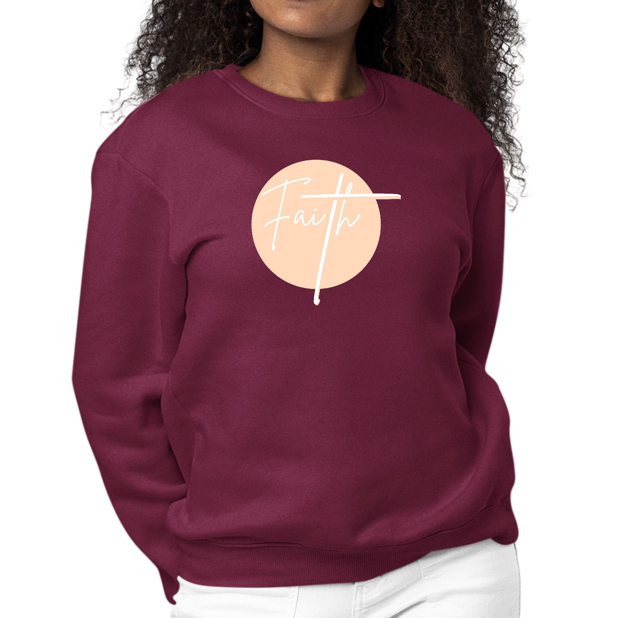 Womens Graphic Sweatshirt Faith - Christian Affirmation - Peach-5