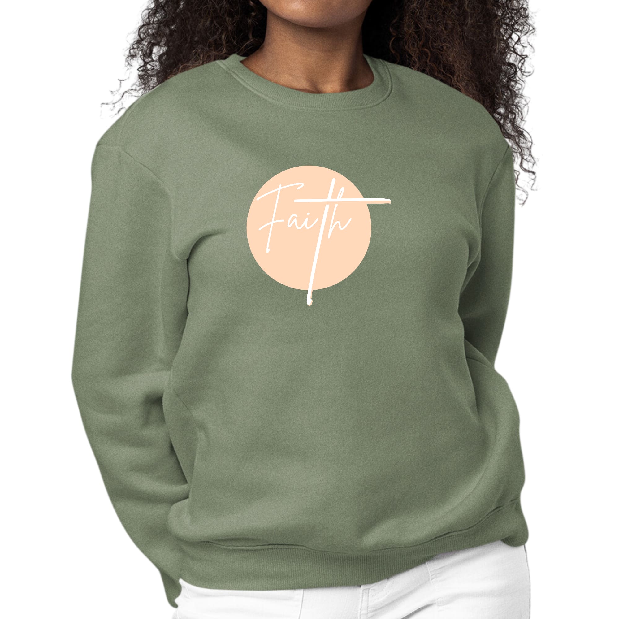 Womens Graphic Sweatshirt Faith - Christian Affirmation - Peach-7