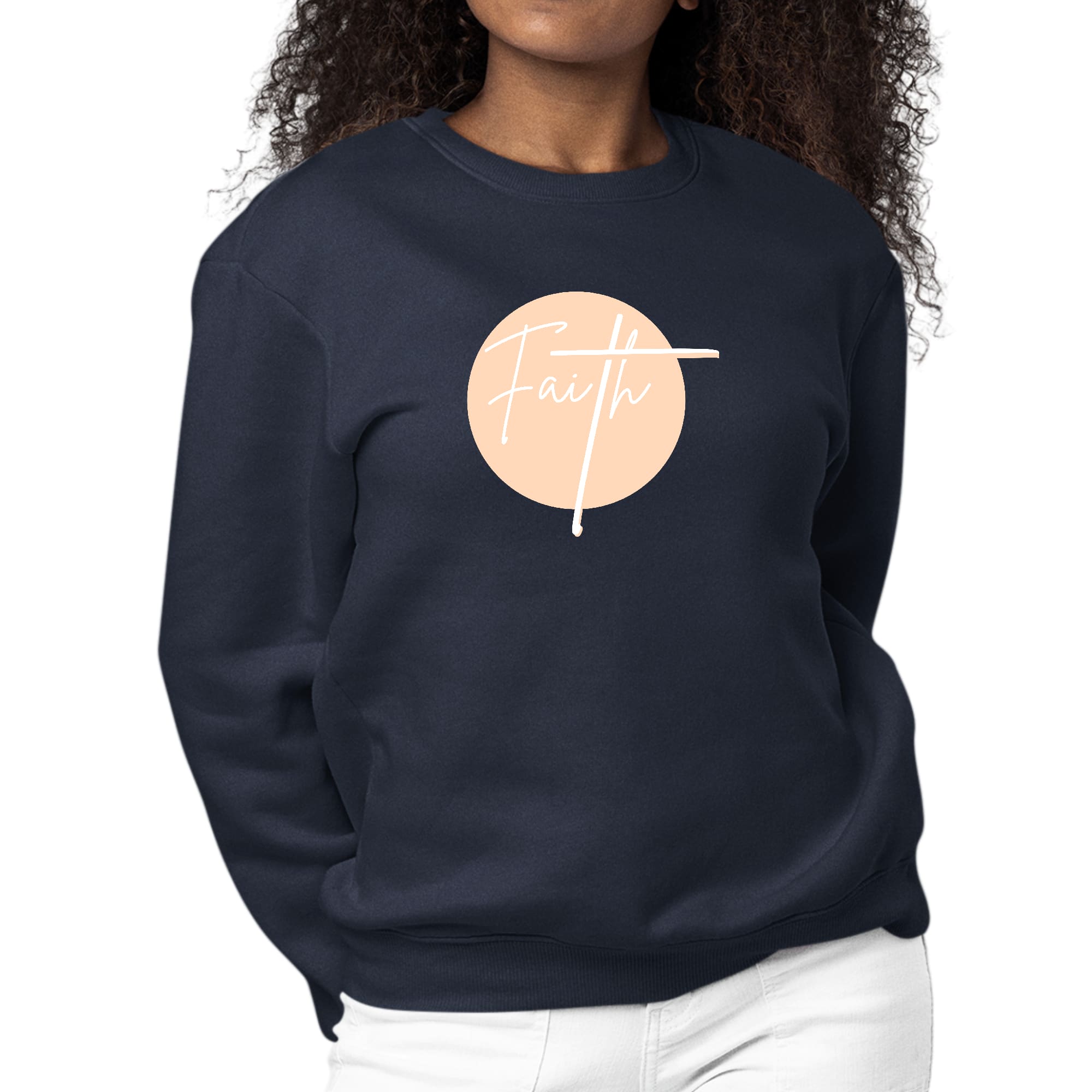 Womens Graphic Sweatshirt Faith - Christian Affirmation - Peach-2