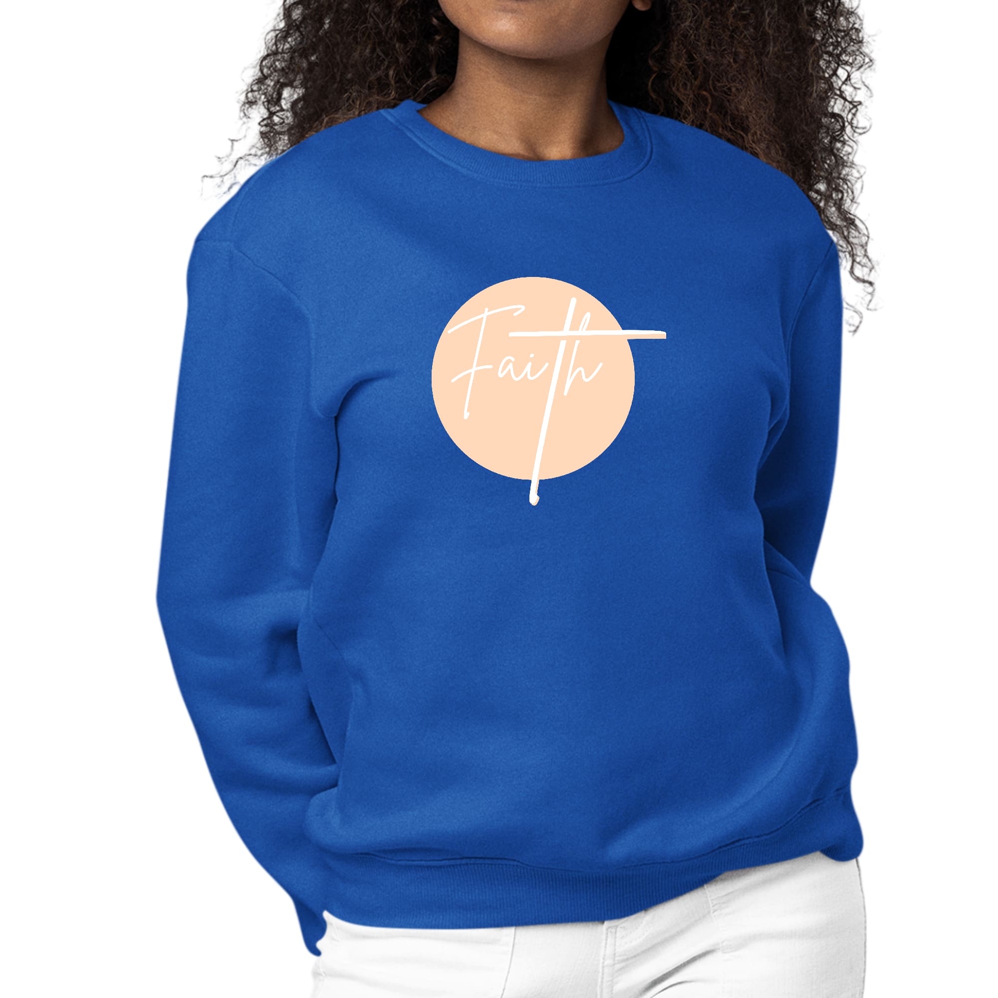 Womens Graphic Sweatshirt Faith - Christian Affirmation - Peach-3